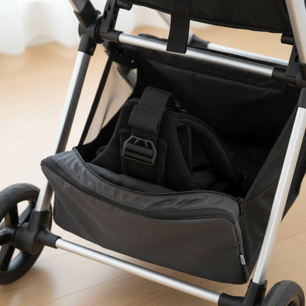 Porte bébé noir plier sous la poussette