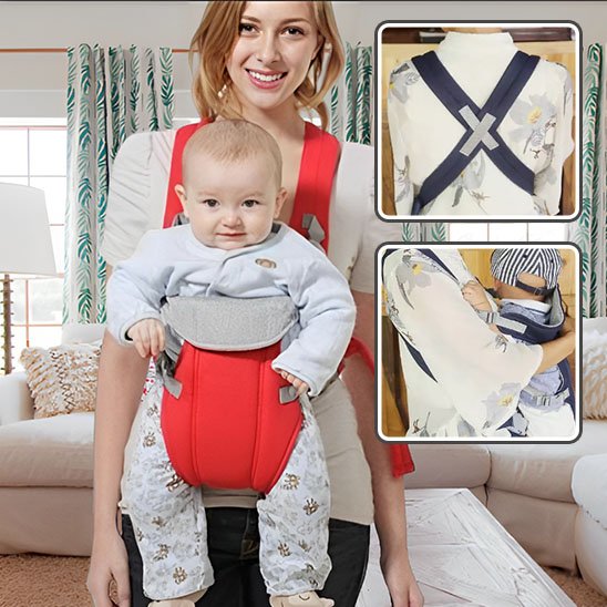 Porte bébé rouge face au monde  et bretelles rembouree croisée dos